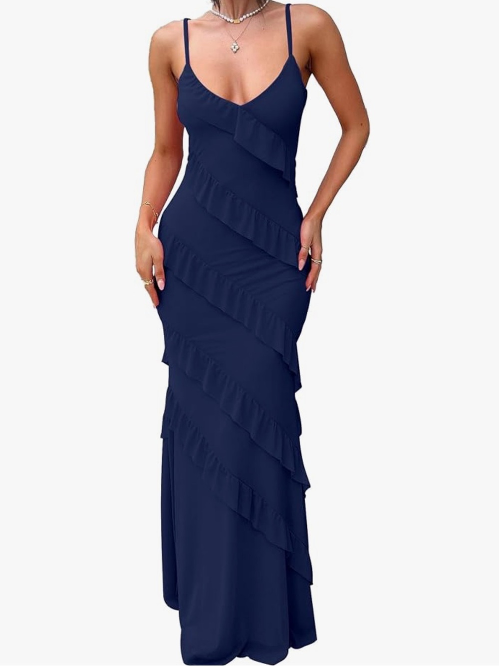 BTFBM Navy Blue Tiered Ruffle Maxi Dress - Size S — Brand new with tags!